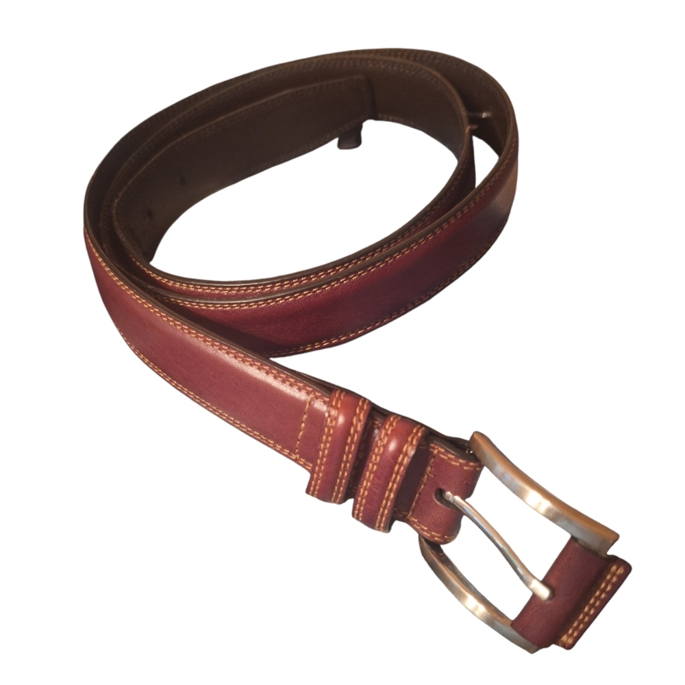 Austin Full Grain Leather Men's Brown Belt 44 Smooth Silver Buckle Western Class